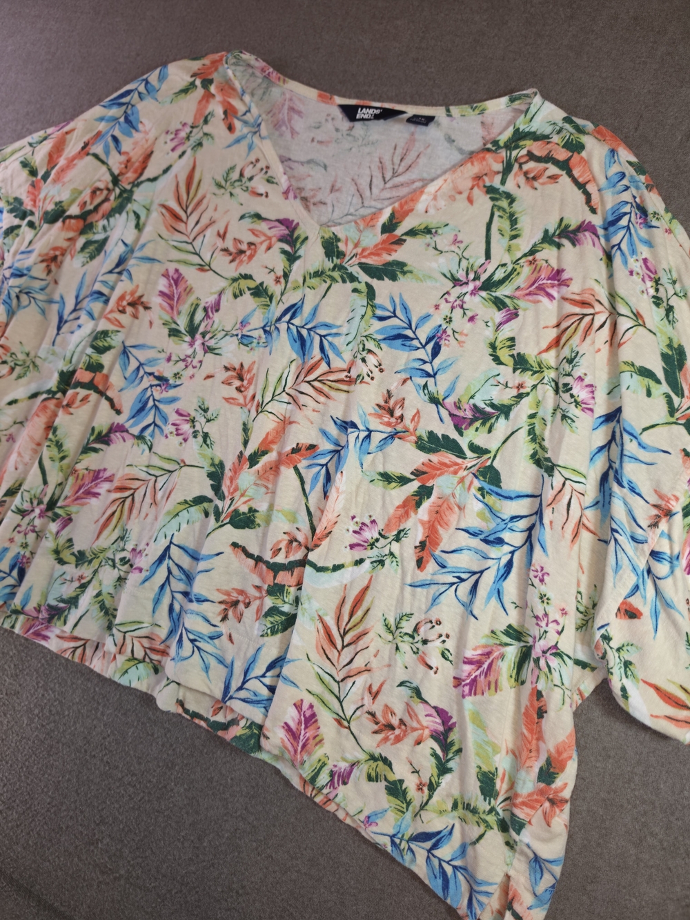 Lands' End Cream V-Neck Tunic Tropical Resortwear Linen-blend Women's 1X